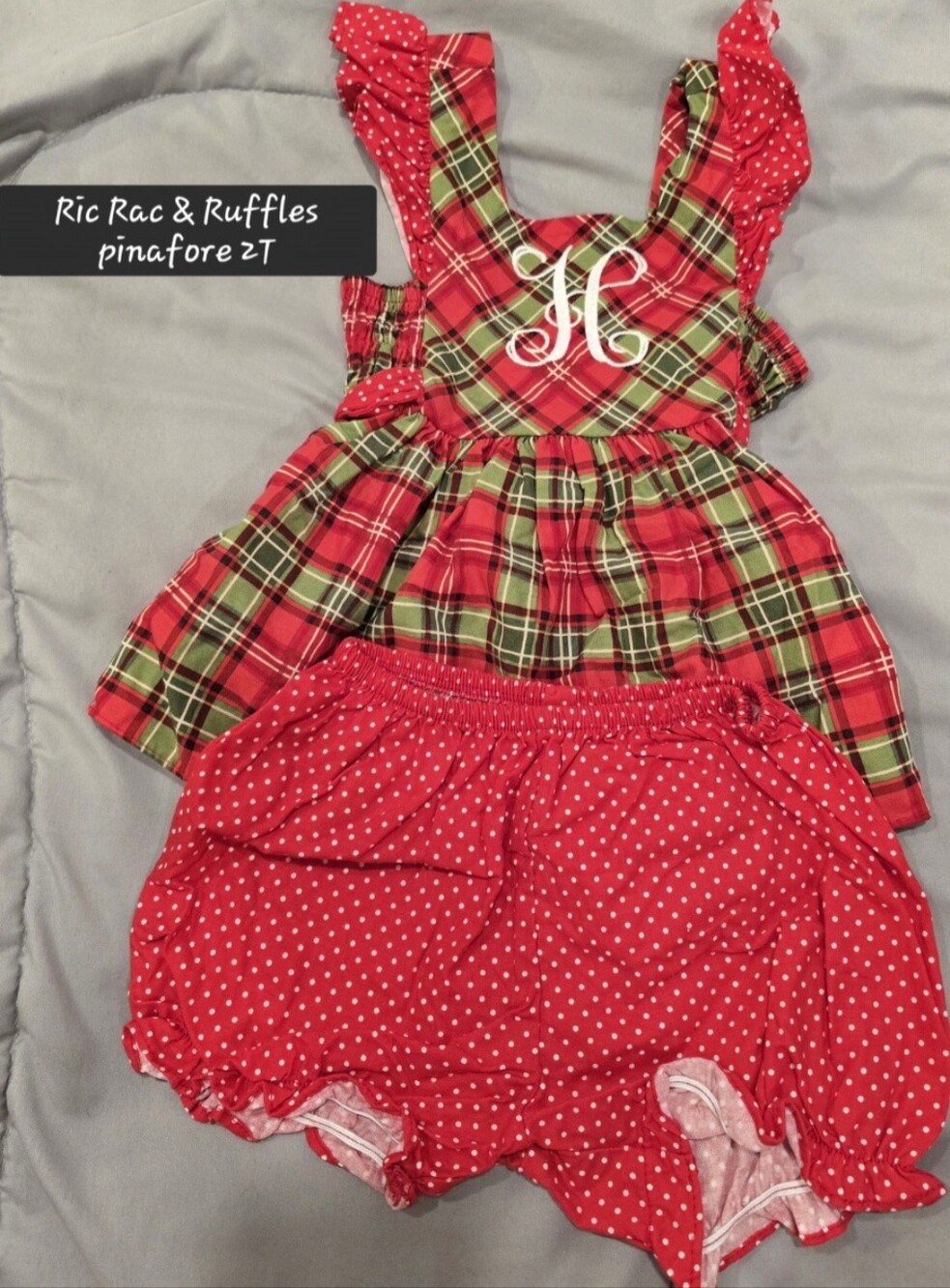 Ric Rac & Ruffles Red Plaid Pinafore Matching Set - Girls